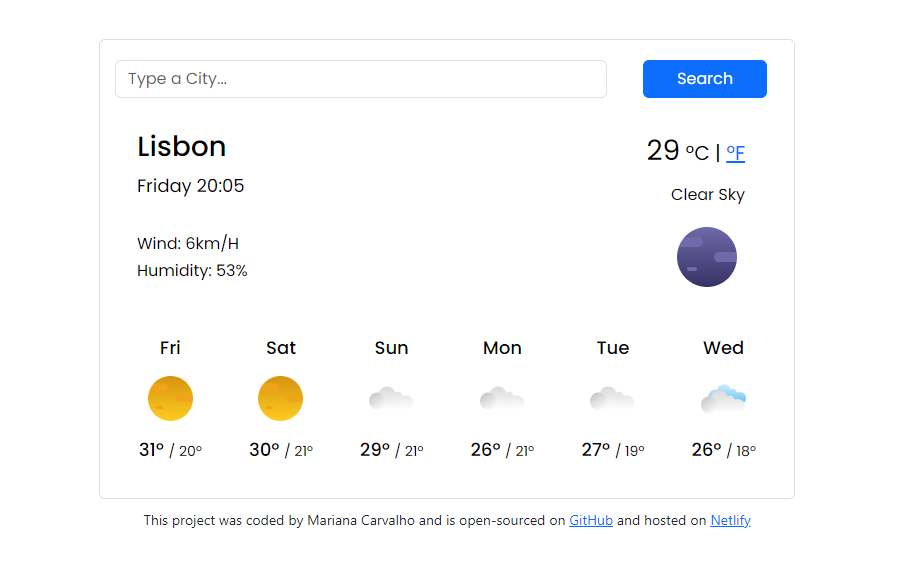 React Weather Project Preview